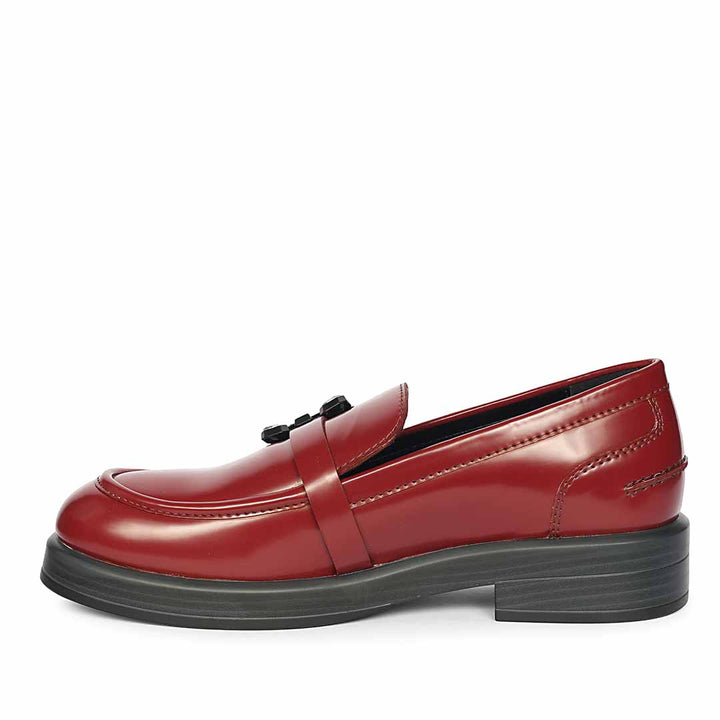 Saint Rue Crystal Buckle Cherry Abrasivato Leather Moccasins