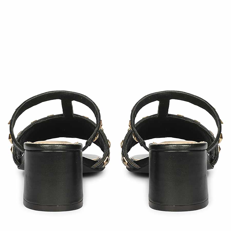 Saint Zafira Pyramid Stud Raffia Black Leather Block Heels