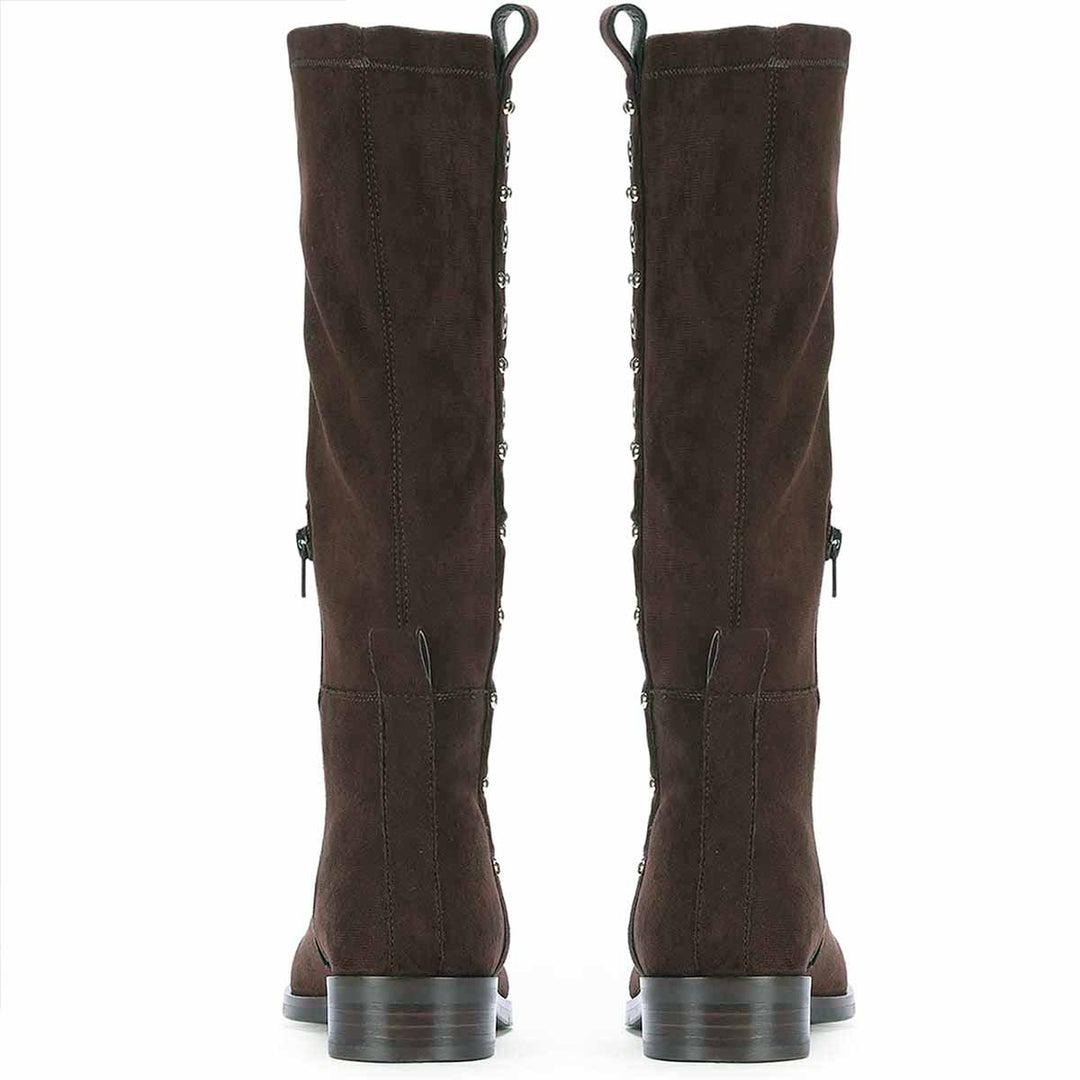 Saint Marlowe Eyelets Brown Stretch Suede Long Boots