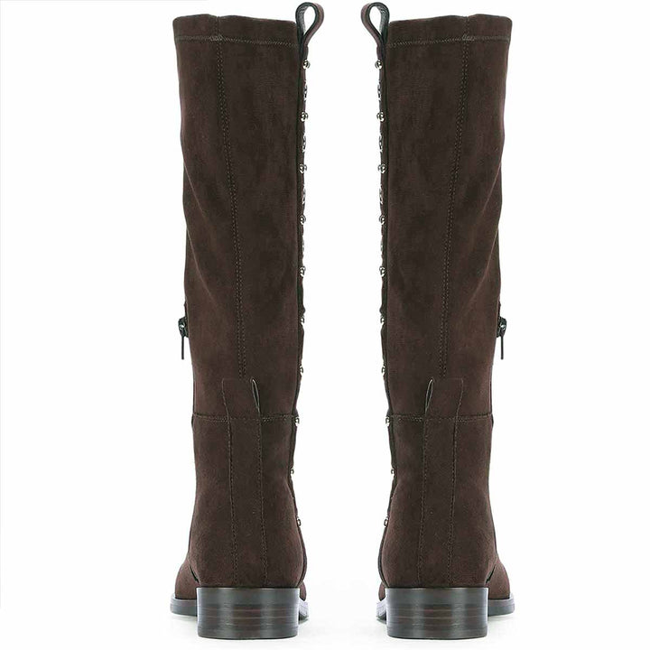 Saint Marlowe Eyelets Brown Stretch Suede Long Boots