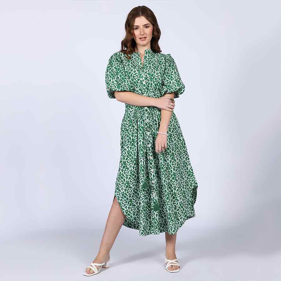 Saint Estelle Green Floral Print Cotton Dress