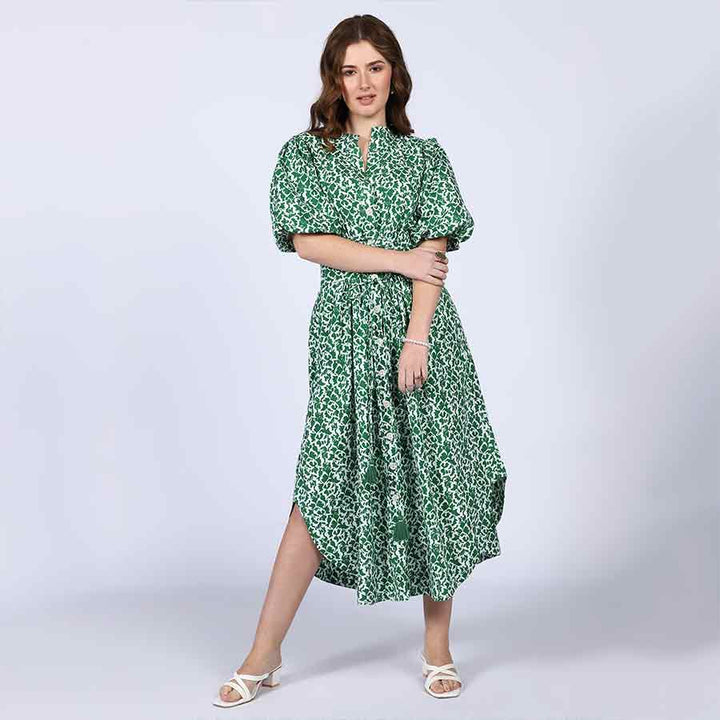 Saint Estelle Green Floral Print Cotton Dress