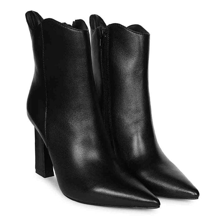 Saint Eliza Pointed-Toe Black Leather Ankle Boots