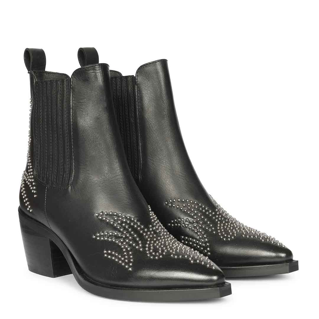 Saint Brielle Studded Black Leather High Ankle Boots