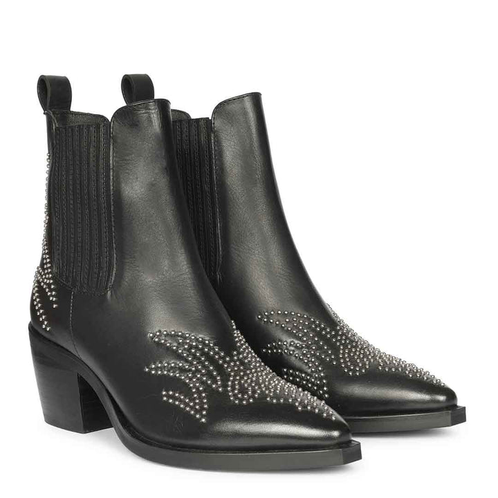 Saint Brielle Studded Black Leather High Ankle Boots
