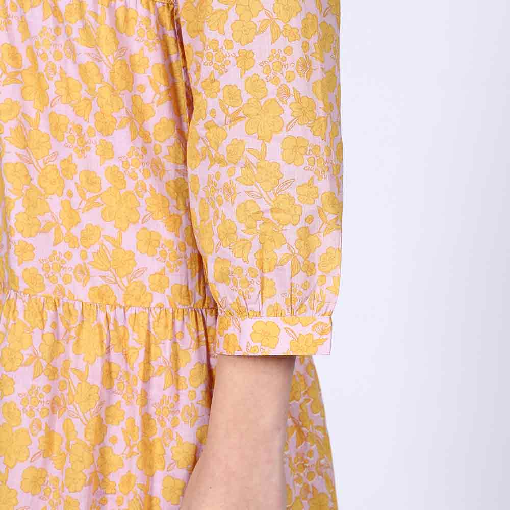 Saint Valentina Yellow Multicolour Tiered Cotton Maxi Dress
