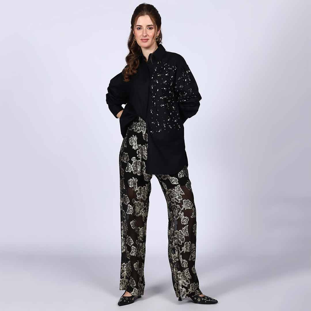 Saint Womens Black Cotton Rhinestone Shirt