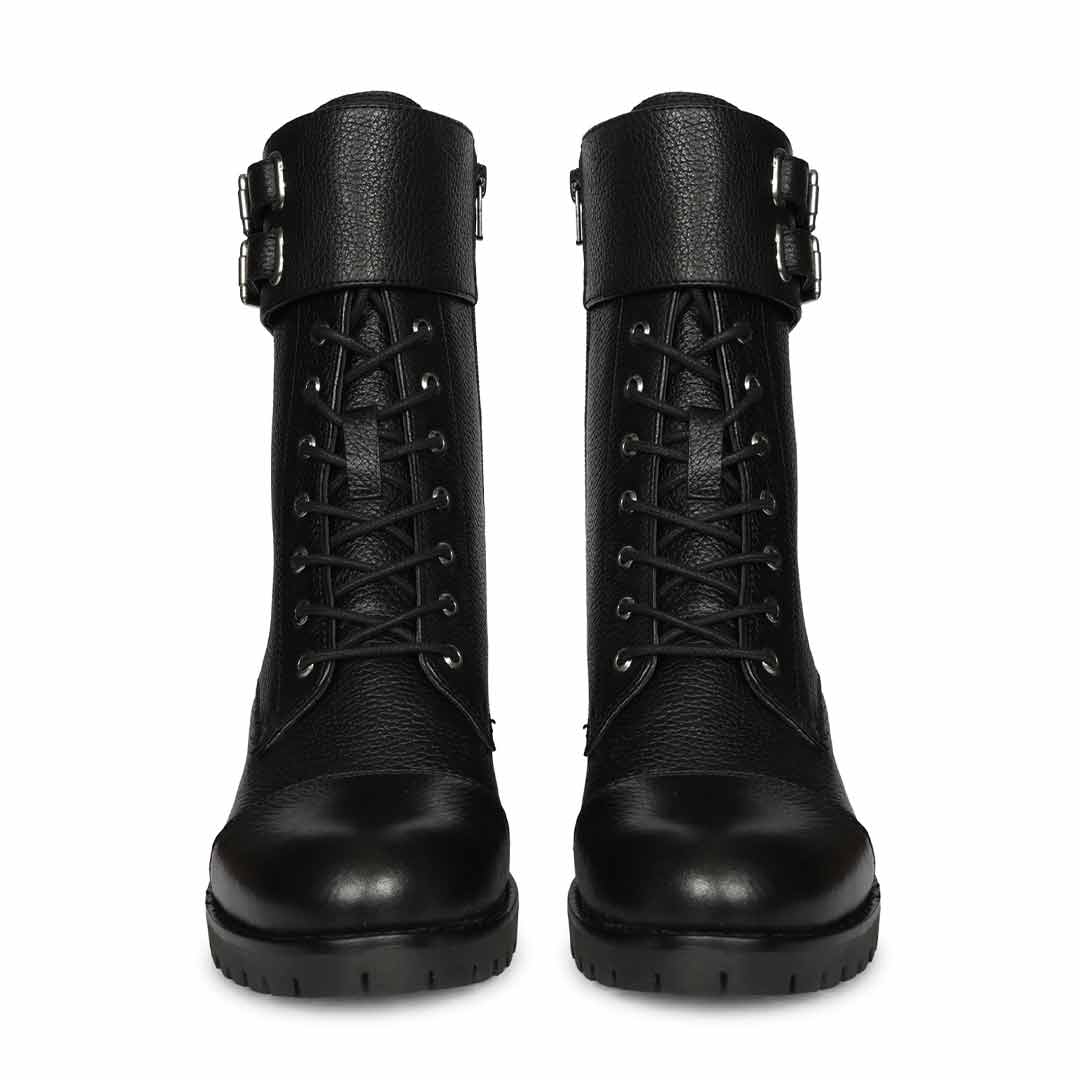 Saint Alba Black Crinkle Patent Leather Lace Up High Ankle Boots
