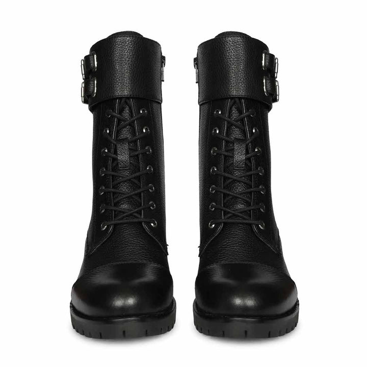 Saint Alba Black Crinkle Patent Leather Lace Up High Ankle Boots