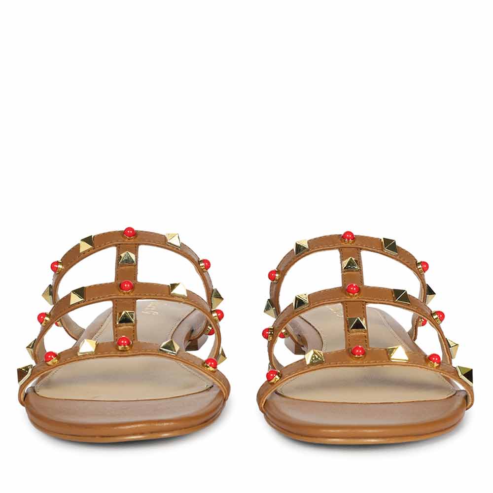 Saint Valene Studded Tan Leather Flats