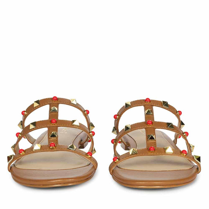 Saint Valene Studded Tan Leather Flats