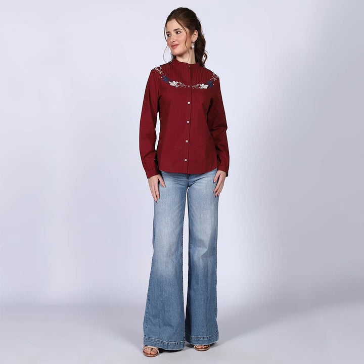 Saint Genevieve Red Cotton Poplin Stripe Top