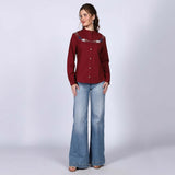 Saint Genevieve Red Cotton Poplin Stripe Top