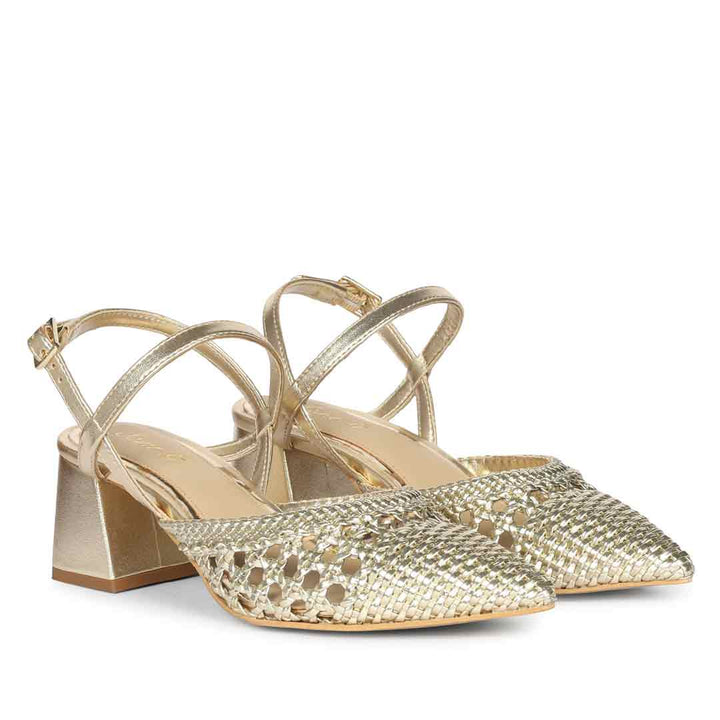Saint Cianna Platin Multi Hand-Woven Leather Block Heels