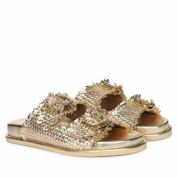 Saint Nuala Diamante Platin Woven Leather Sandals