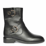 Saint Petra Double Buckle Black Leather High Ankle Boots