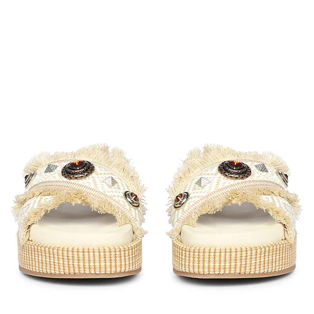 Saint Lenora Raffia Fringe Leather Platform Sandals