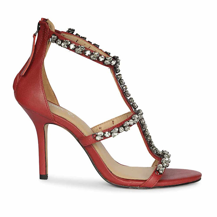 Saint Ella Stone Embellished Metallic Bordo Leather Stilettos