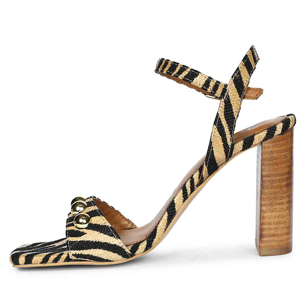 Saint Avery Beige Leopard Raffia High Block Heels