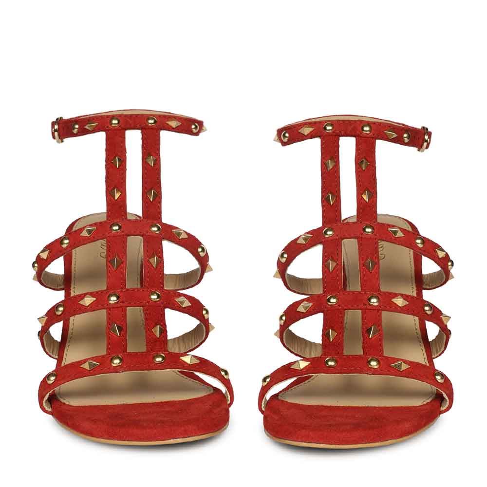 Saint Quenel Metallic Red Leather Studded Stilettos