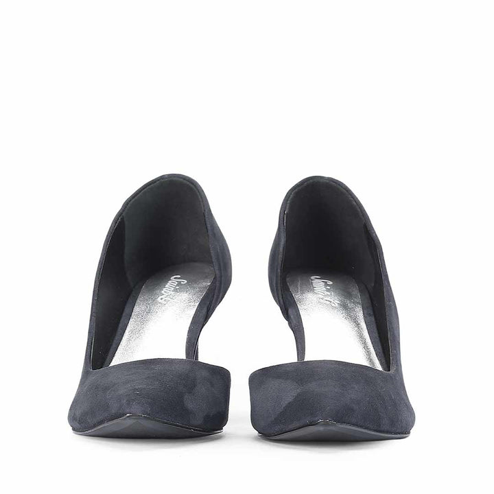 Saint Layla D’Orsay Cut Navy Suede Leather Pumps