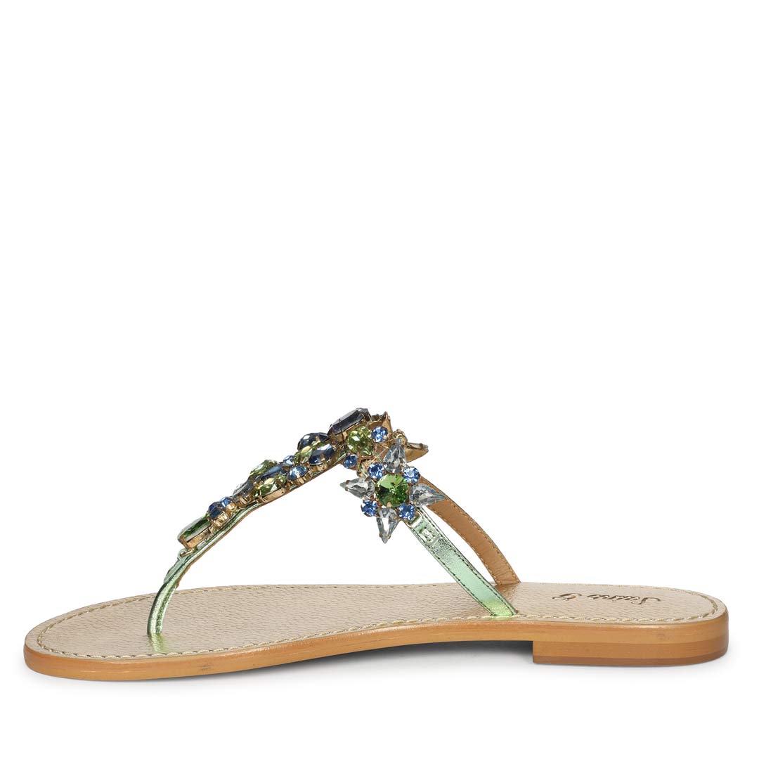 Saint Fleur Multi Stone Metallic Green Leather Flats