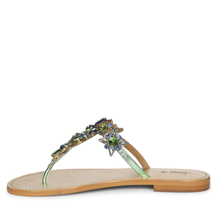 Saint Fleur Multi Stone Metallic Green Leather Flats