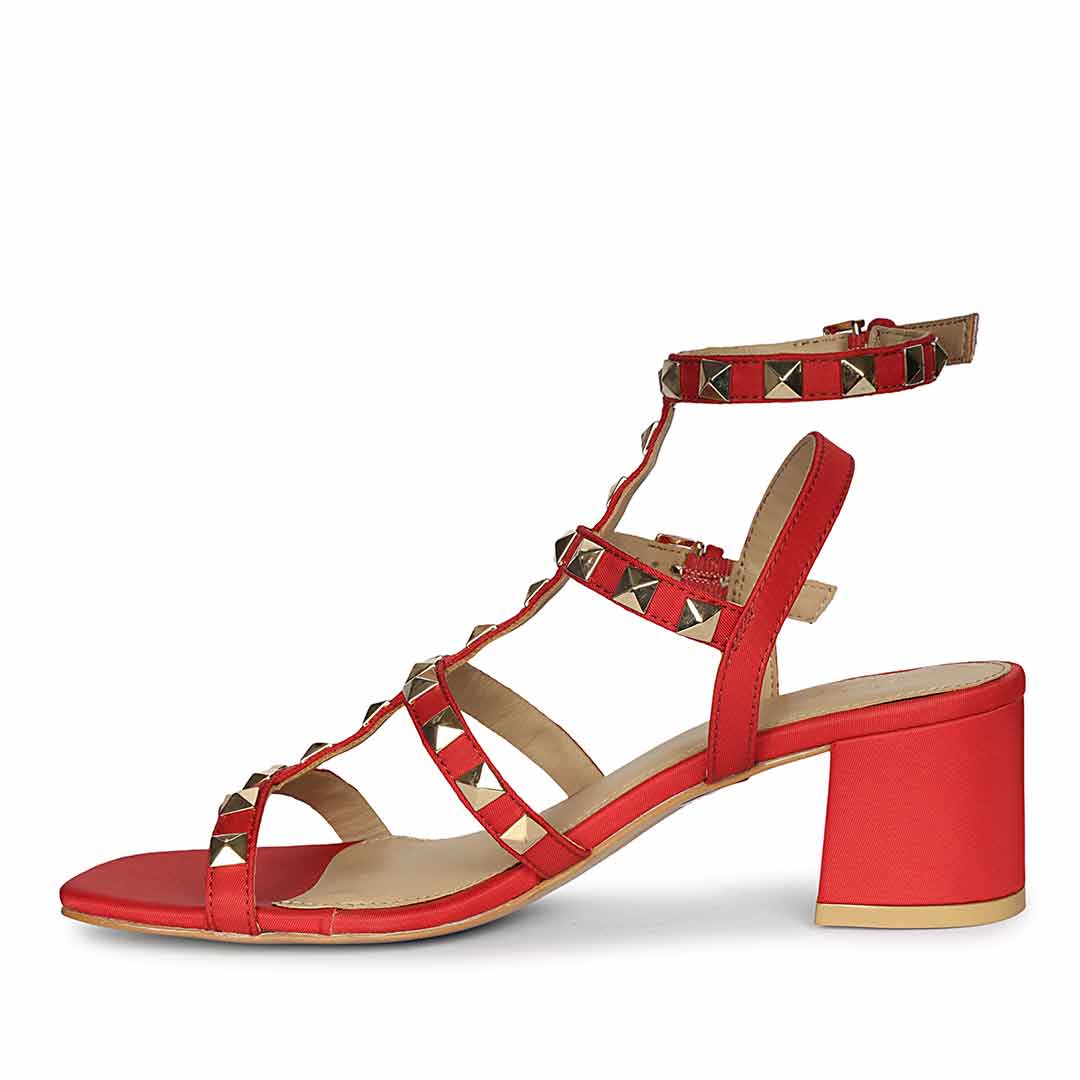 Saint Angela Metal Studded Double Buckle Red Heels