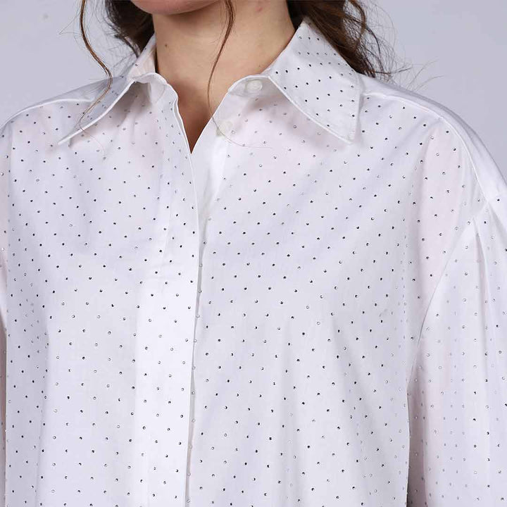 Saint Florence White Crystal Embellished Cotton Shirt