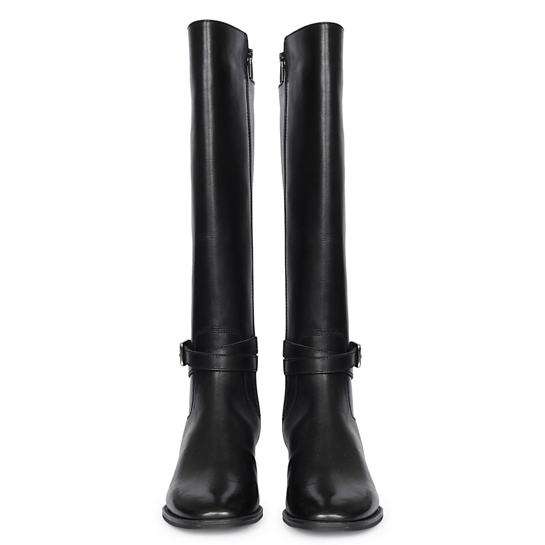 Saint Black Leather Lace Up Long Boots