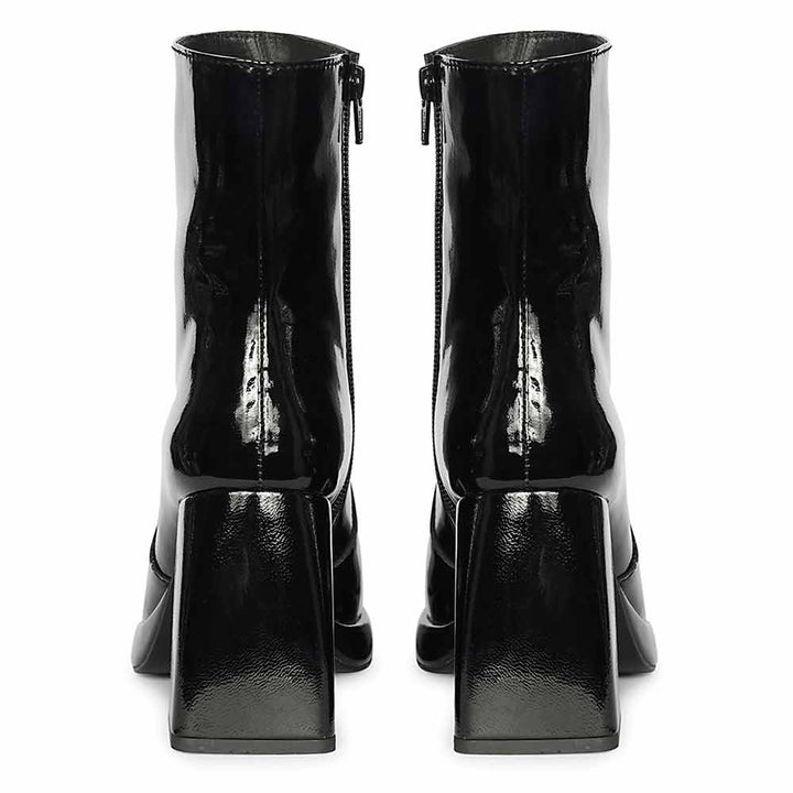 Saint Cordelia Black Crinkle Patent High Ankle Boots