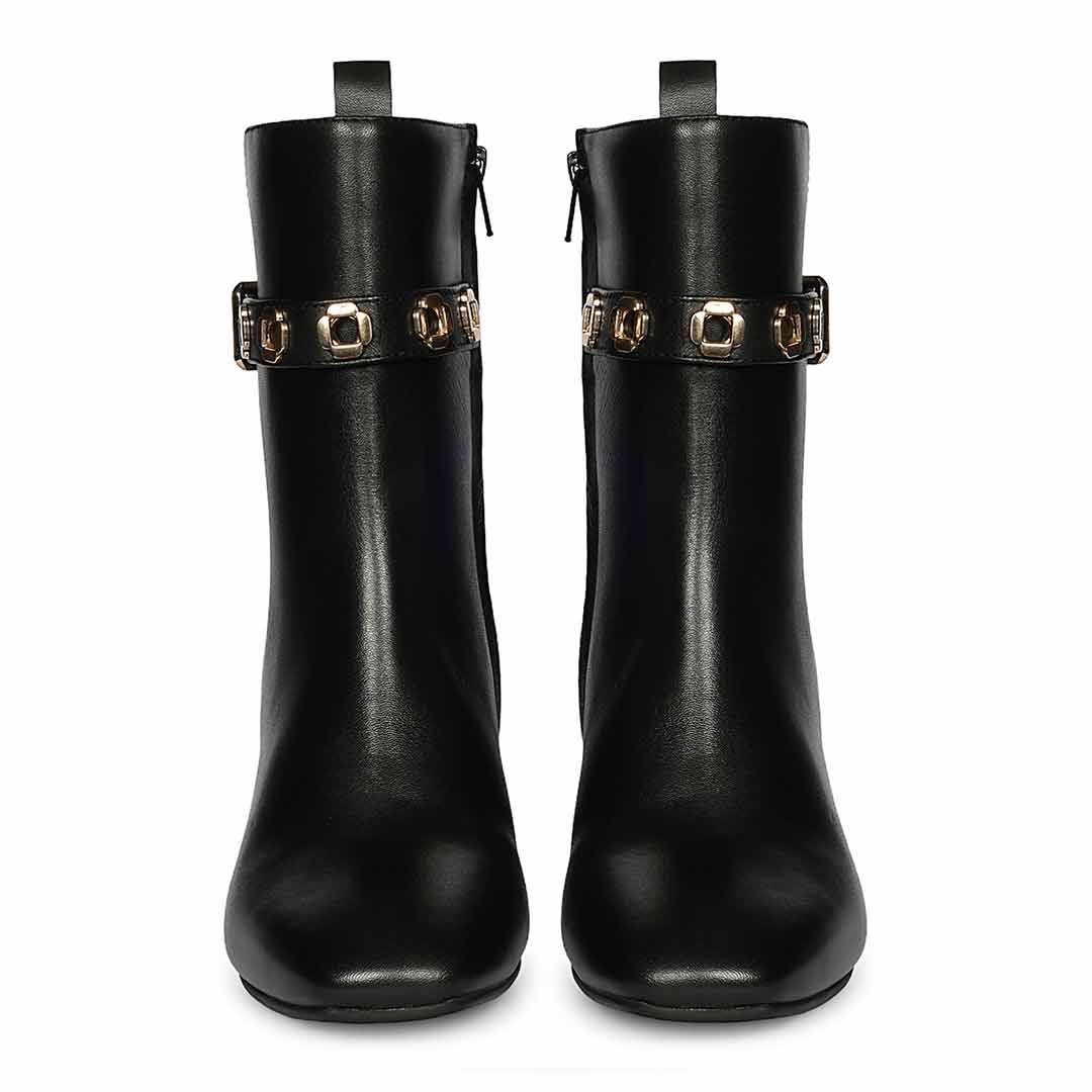 Saint Raya Metal Eyelets Black Leather High Ankle Boots