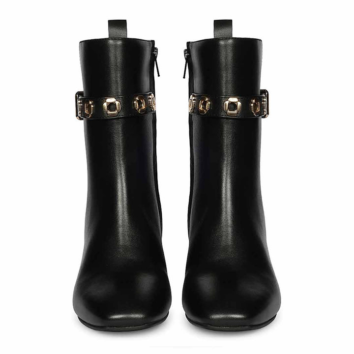 Saint Raya Metal Eyelets Black Leather High Ankle Boots
