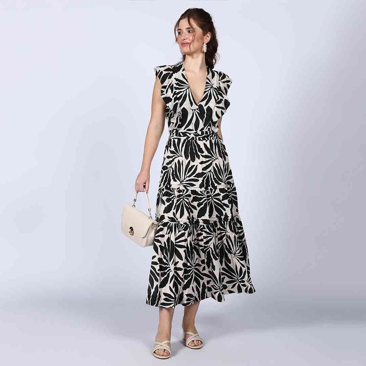 Saint Odette Ivory Printed Lurex Maxi Dress