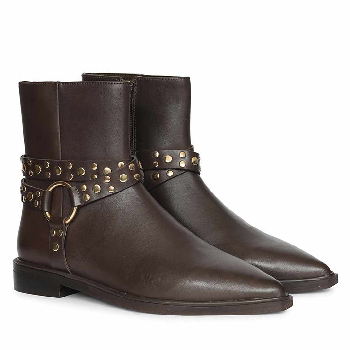 Saint Ardyn Metal Studs Brown Leather Ankle Boots