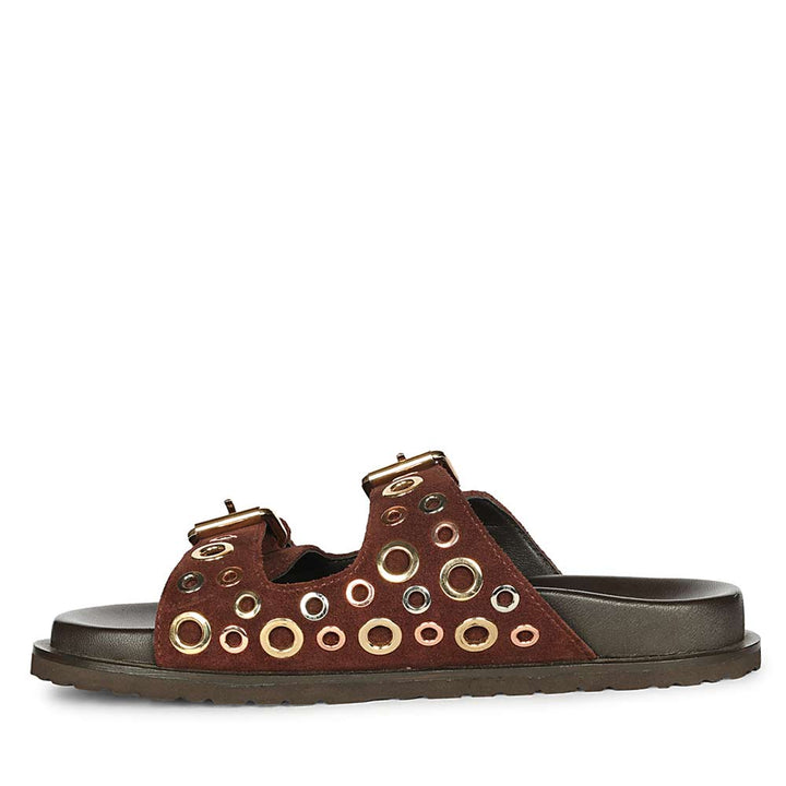 Saint Grethe Eyelets Bordo Suede Leather Footbed Sandals