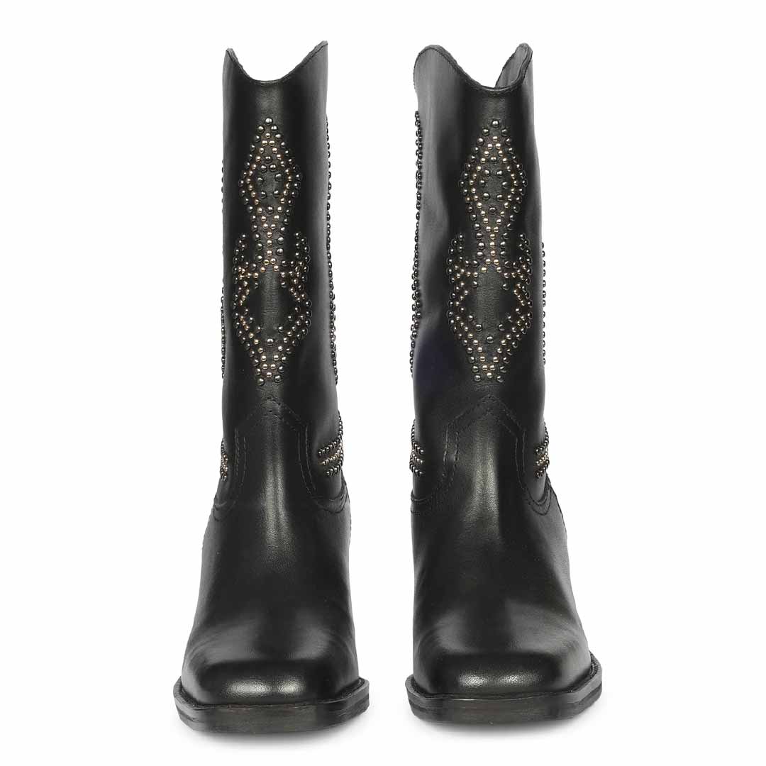 Saint Hattie Studded Black Leather Western Boots
