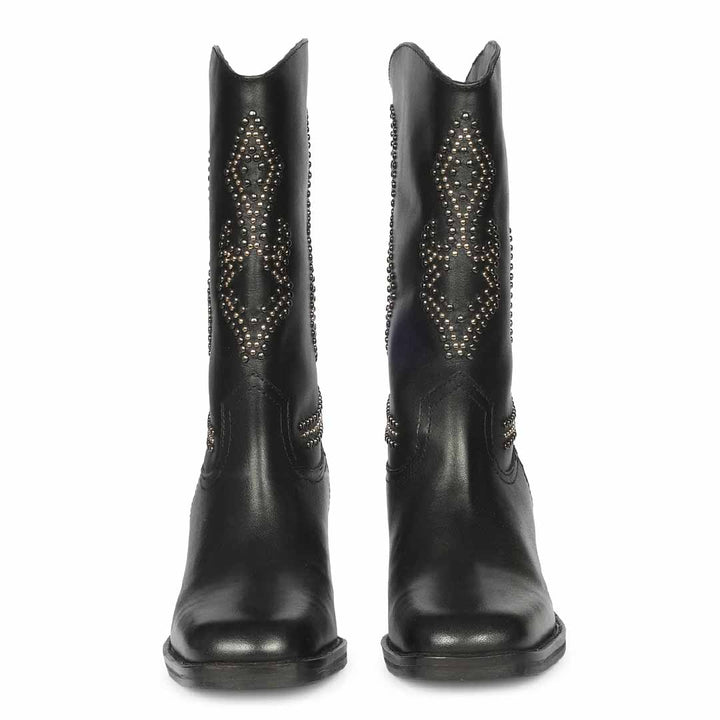 Saint Hattie Studded Black Leather Western Boots