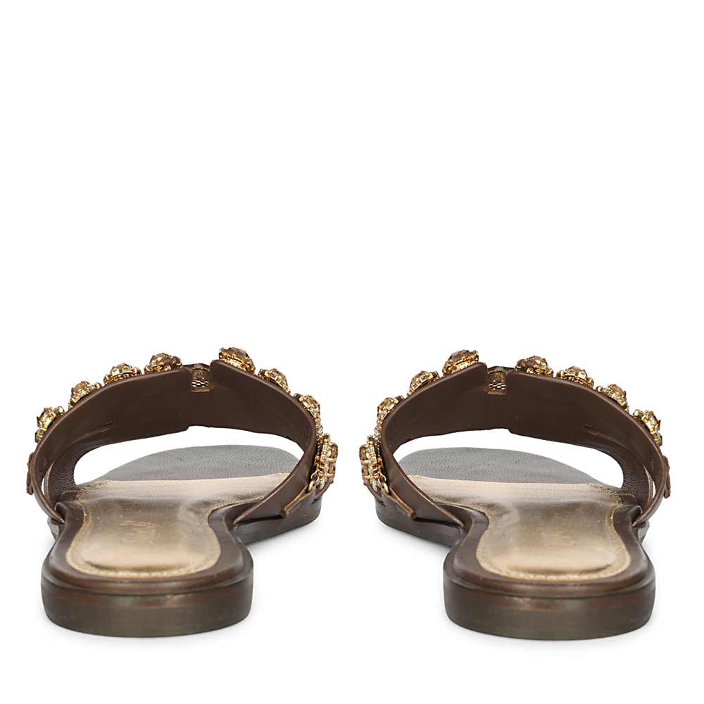 Saint Eileen Embroidered Stone Brown Leather Slides