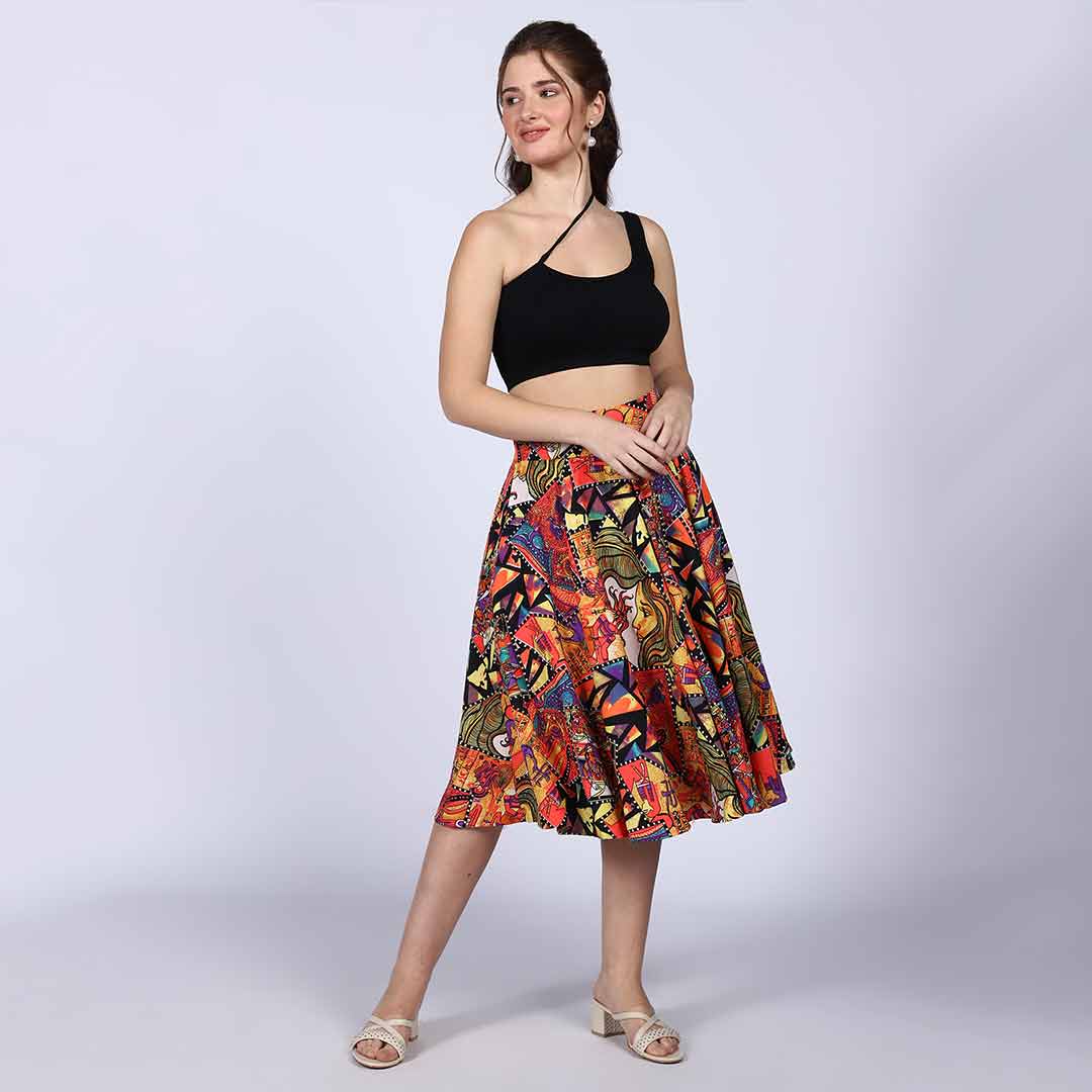 Saint Sophia Multi Cotton Printed Pleated Skirt