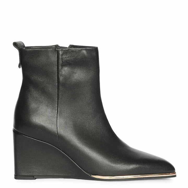 Saint Maelis Black Leather Wedge heel Ankle boots
