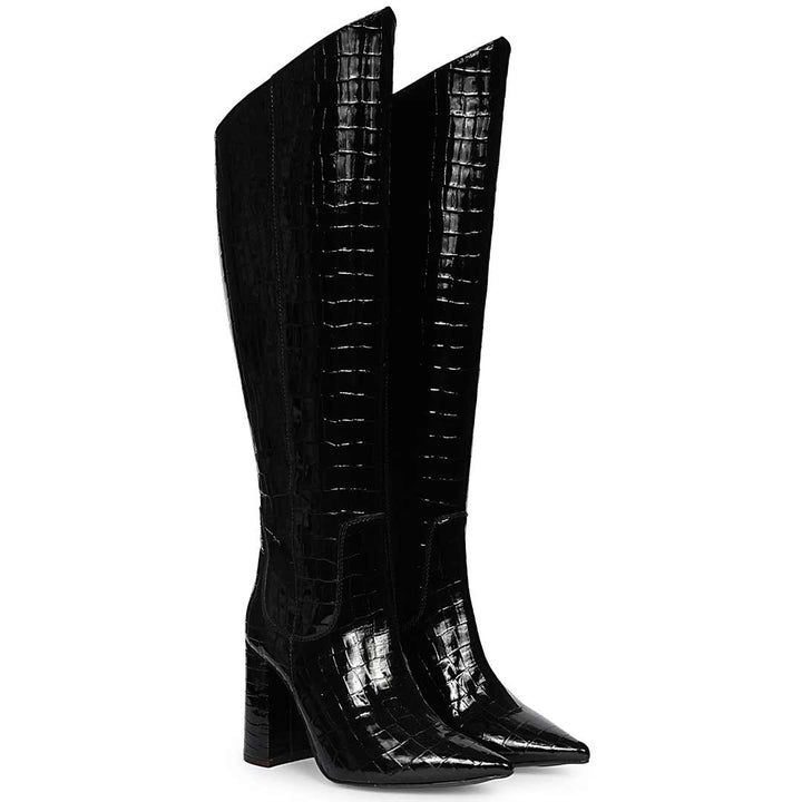 Saint Myla Patent Croco-Embossed Knee High Leather Boots