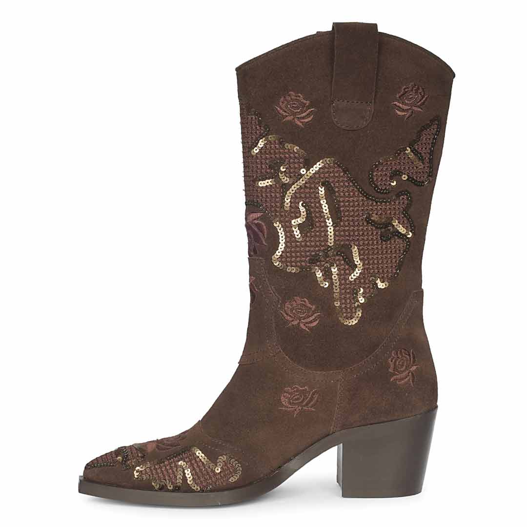 Saint Chloe Brown Suede Leather Western Boots