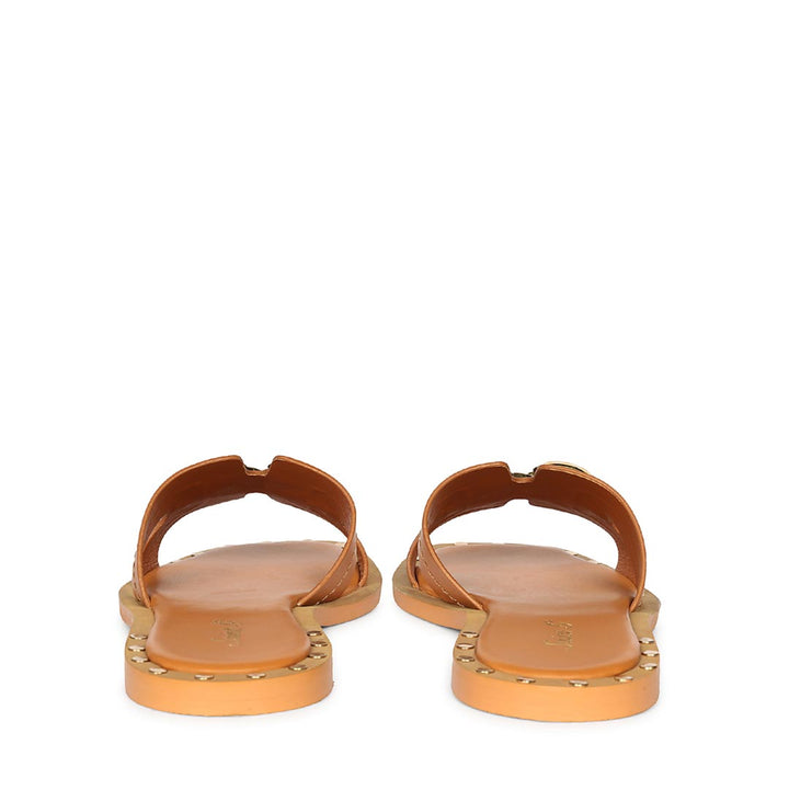 Saint Tan Leather Pyramid Stud Slides
