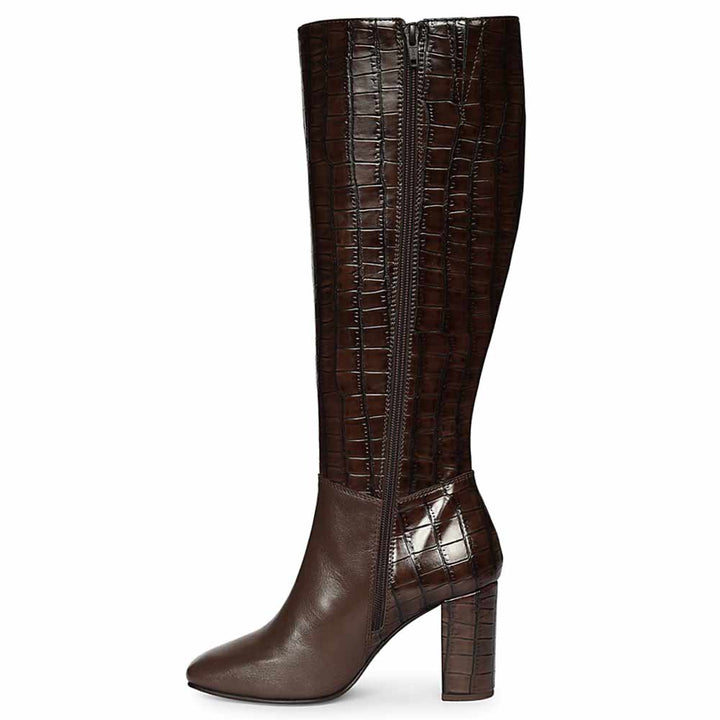 Saint Sadie Brown Croc-Embossed Leather Knee High Boots