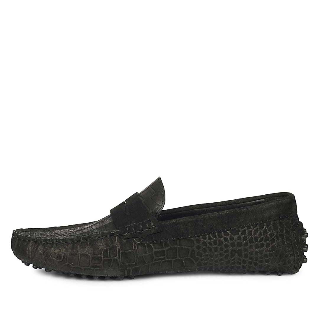 Saint Tobias Croco-Embossed Black Leather Saddle Loafers