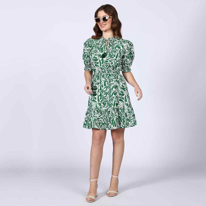 Saint Riley Green Metallic Cotton Poplin Short Dress