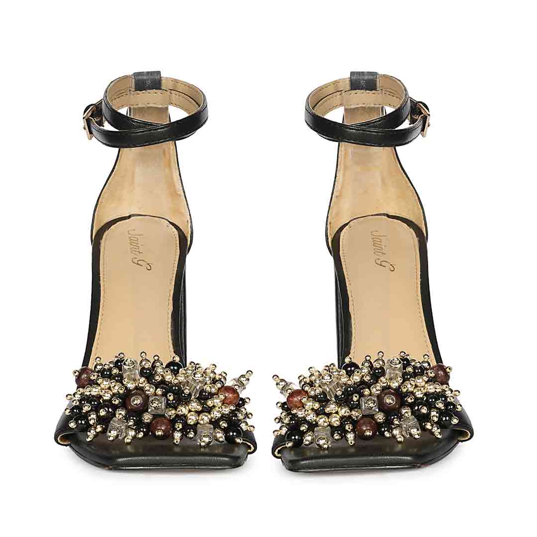 Saint Raquel Jewel Black Leather Block Heels