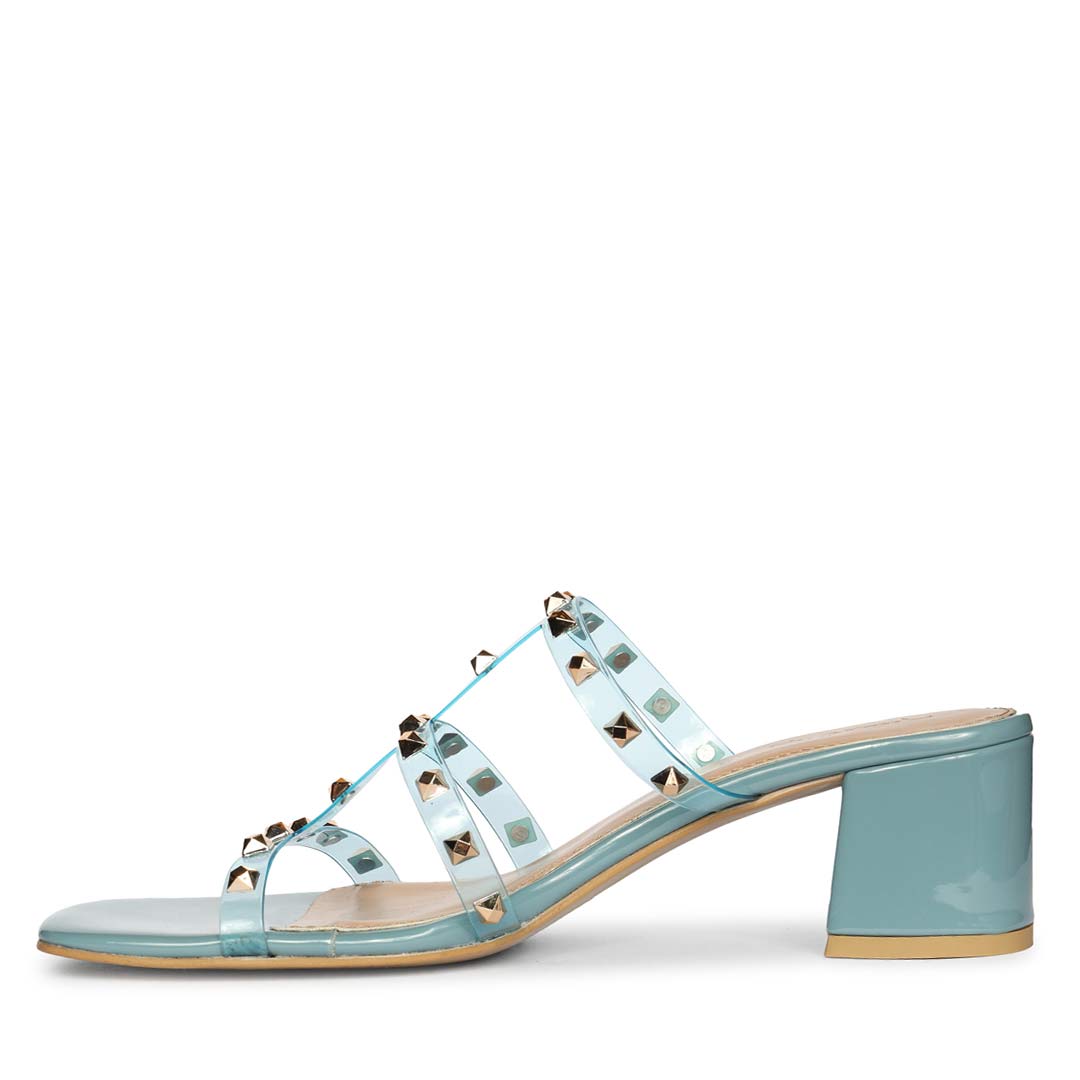 Saint Mavis Gold Studs Blue Block Heels