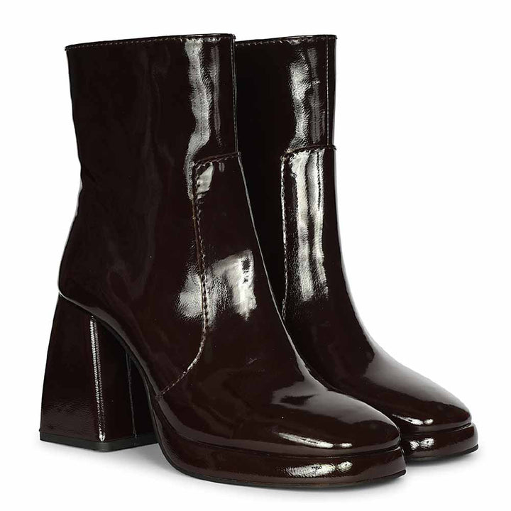 Saint Cordelia Brown Crinkle Patent High Ankle Boots